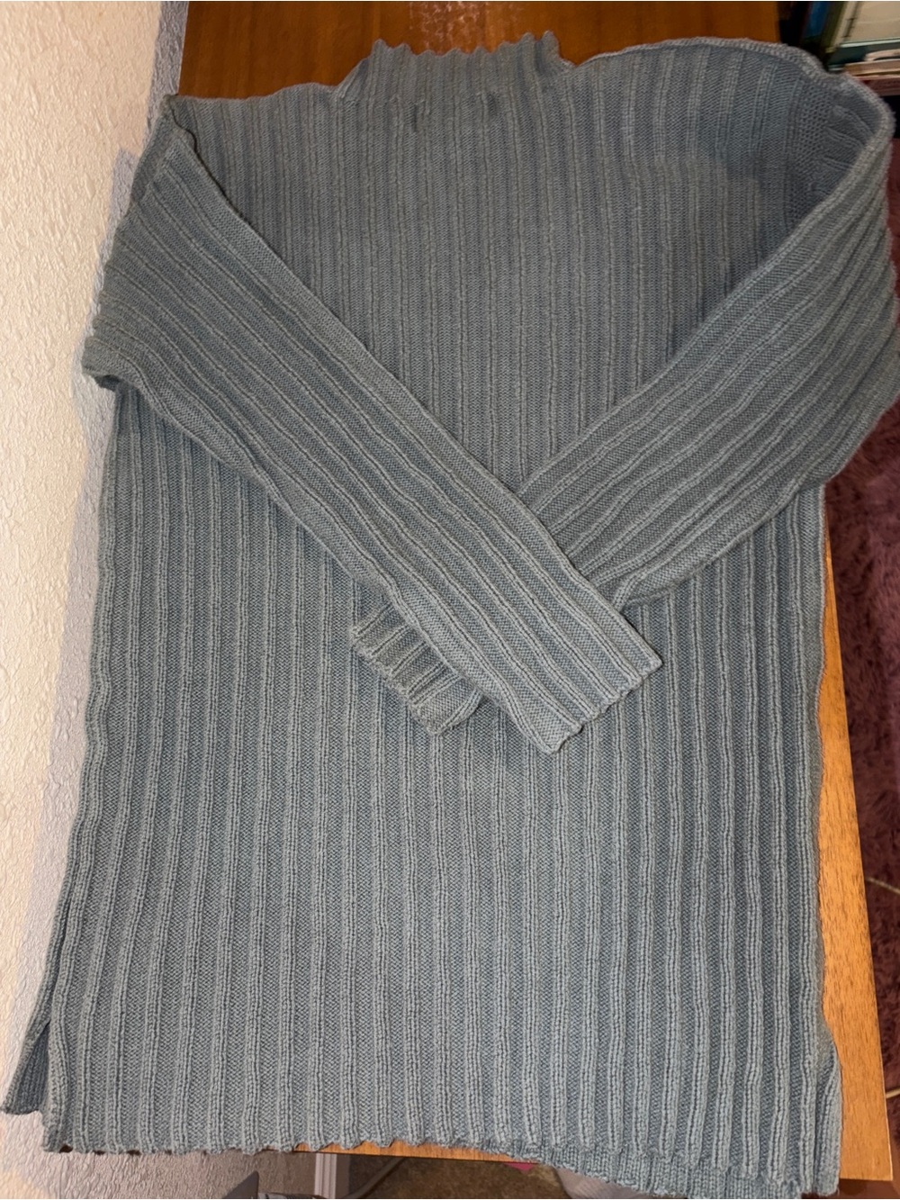 Ralph Lauren Ribbed Cowl Neck Sweater Dress - Gray Green 100% Cotton Size L